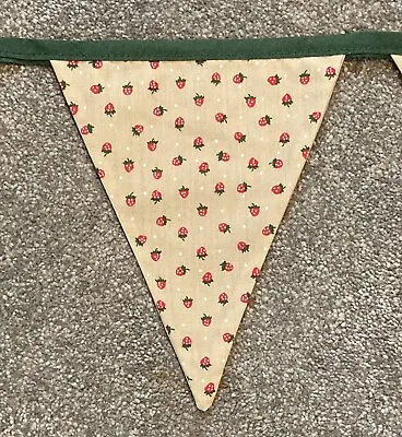 Summer Strawberries Bunting - Fabric Double Sided Flags -Garden Party Home Decor • £8