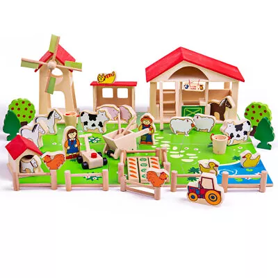 Bigjigs Toys Wooden Farm Playset Farm Toys Includes 50 Play Pieces • £36.99