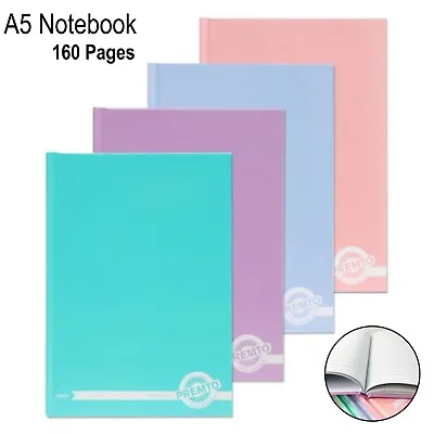 A5 Notebook School Pad 160 Pages Lined Ruled Pastel Hard Cover Notepad Books UK • £2.69