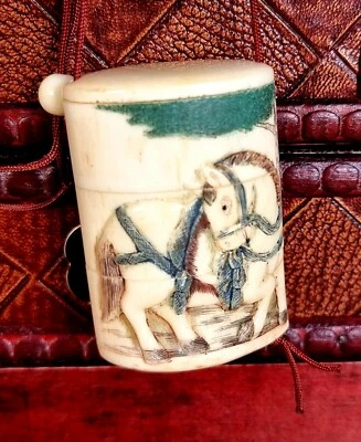 £164 • Buy Antique Japanese Carved Bone Inro Three Compartment Bovine
