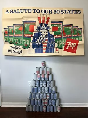 7UP Poster RARE & Bicentennial Cans Complete Set 50 States Vintage Large 1976 • $225