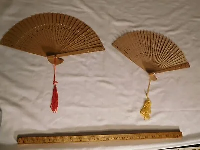 $100 • Buy 2 Antique Chinese Sandalwood N.I.B. Lace Hand Fans ~ Decorative & Practical