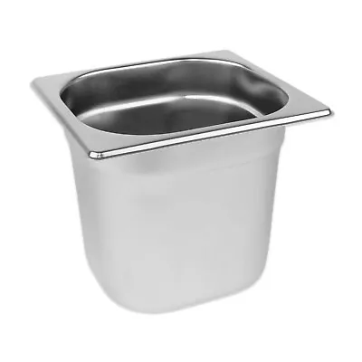 STAINLESS STEEL CONTAINER POT GASTRONORM 1/6 TRAY 150mm DEEP BAIN MARIE FOOD PAN • £15.95