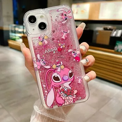 For Various Phone Cartoon Cute Rose Stitch Liquid Bling Quicksand Case Cover • $6.59