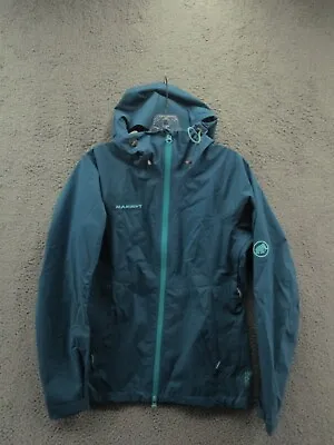 Mammut Rain Jacket Windbreaker Blue Drytech Premium Full Zip Womens Size XS • $54.99