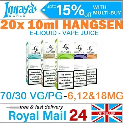 Hangsen E Liquid X 20 10ml Ecig E Juice Vape Juice 70/30 PG/VG In 6mg 12mg 18mg • £23.35