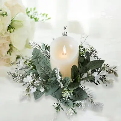 Greenery Candle Wreath Candle Ring Wreaths For Home Tabletop Dining Table • £6.01