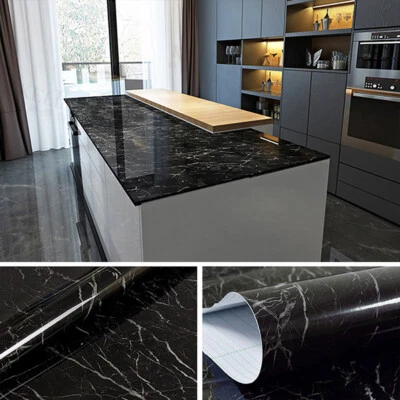 £10.95 • Buy 5m Glossy Black Marble Sticky Back Plastic Self Adhesive Vinyl Film Wrap Sticker