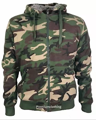 Mens Womens Camouflage Thermal Jackets Hoody Hoodie Fleece Sherpa Fur Lined  • £24.99