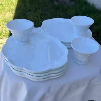 Vintage 1960's Milk Glass Tea Cups 7 Plates Set Har-Grape-Lot Of 13-Tea Cups • $39.99