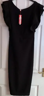 WALG Emily Ruffle Sleeve Black Midi Dress Size 8 • £18