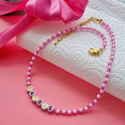 £3.99 • Buy Beaded Necklace Light Pink Color Handmade Choker Name Word Letter Pink Bead UK