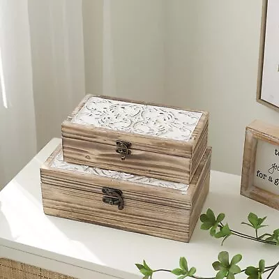 Decorative Wooden Box With Hinged Lid - Timeless Carved Floral Storage For Ru... • $47.39