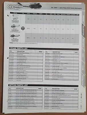 Thunder Tiger Mini Titan E325 Scale Helicopter Parts List Diagram Sheet Bell UH1 • £9.01