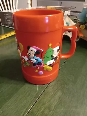 Vintage Disney Christmas Embossed 3D Plastic Mug Cup Mickey Minnie Goofy Pluto • $4.99