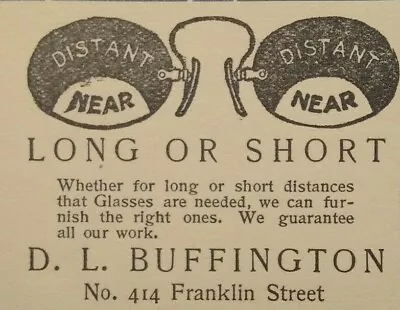 1904 Johnstown Pennsylvania Vtg Print Ad D.L. BUFFINGTON OCCULIST OPTOMETRIST • $19.99