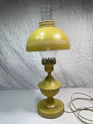 20” Vintage Toleware Metal Table Lamp Harvest Gold Mustard 50s 60s MCM Light • $29.99