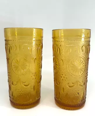$12 • Buy Vintage MCM Amber Brockway Glasses. Tiara 111. Set Of 2. 5. 1/2  Tall. 1960's