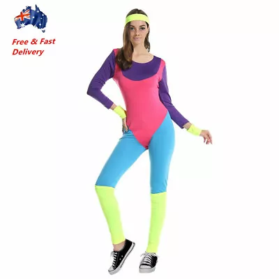 Lady 80s 1980s Aerobics Workout Costume Retro Gym Work Out Physical Fitness • $44.89