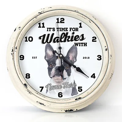 Personalised Kitchen Clock Boston Terrier Name Round Wall  Hanging Dog Gift DC57 • £22.95