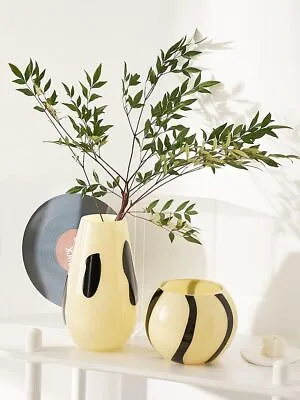 Set 2 Vase Glass Modern Decor Round Medium Yellow Free Stand Flower Geometric • $45