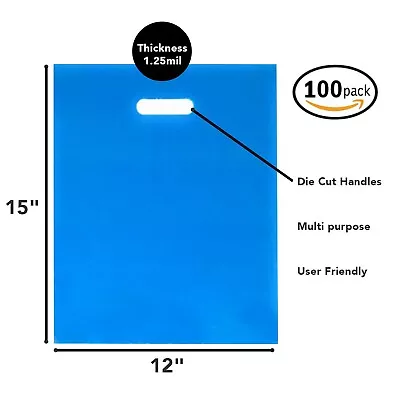 100 Pack 12  X 15  With 1.25 Mil Thick Blue Merchandise Plastic Retail Bags • $17.72