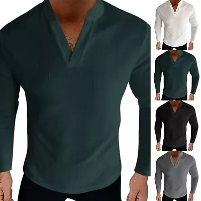 Mens T-shirt Top Leisure Undershirt Thin Style V Neck Long Sleeve Breathable Tee • $24.99