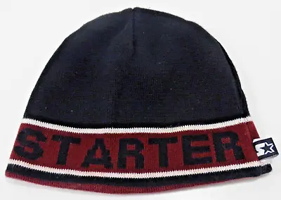 Vintage Starter Reversible  Beanie Stocking Cap Hat Red & Black • $9.79