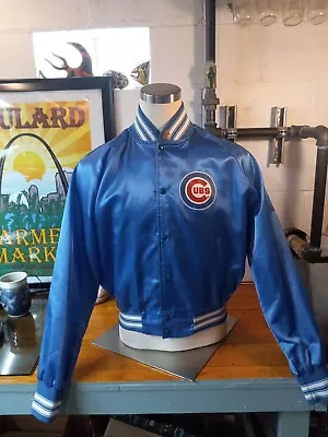 Vintage 80s 90s Chicago Cubs Starter Satin Jacket Coat MLB Baseball L Snap • $50