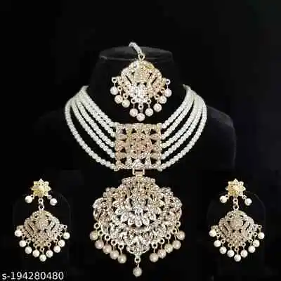 Indian Gold Plated Bollywood Pearl Bridal Kundan Jewelry Choker Necklace Set • $22.49