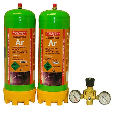 2 Disposable Argon Gas Bottle 220ltr For Mig/tig Welding + Twin Gauge Regulator • £89.40