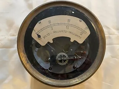 Vintage Brass Electrical Gauge Volt Meter - Millivolts - Milliamps • $195