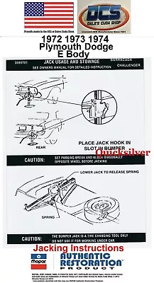 1972 73 74 Plymouth Cuda Barracuda Jacking Instructions Trunk Lid Decal 3595701  • $6.49