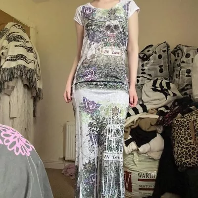 Ed Hardy Style Y2K Skull Print Alternative Maxi Dress L • £25.79