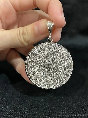 $75 • Buy 925 Sterling Silver Men's Womens Diamond Cut Aztec Mayan Calendar Medal Pendant