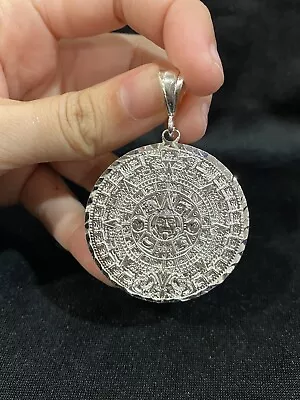 925 Sterling Silver Men's Womens Diamond Cut Aztec Mayan Calendar Medal Pendant • $85