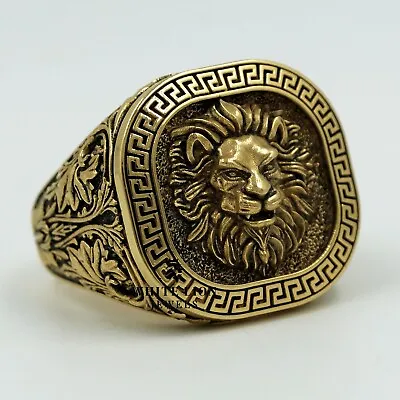 $2788 • Buy 18k Solid Yellow Gold Greek Lion King Head Men Ring Gift Jewelry Birthday
