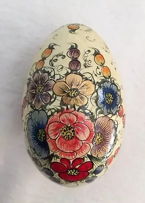 Vintage Hand Painted Egg Enameled Wood Ivory With Flowers Motif 3.25  • $22.95