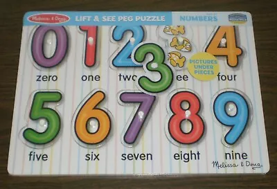 Melissa And Doug Wooden Lift & See Peg Puzzle - Numbers - NEW • $4.99