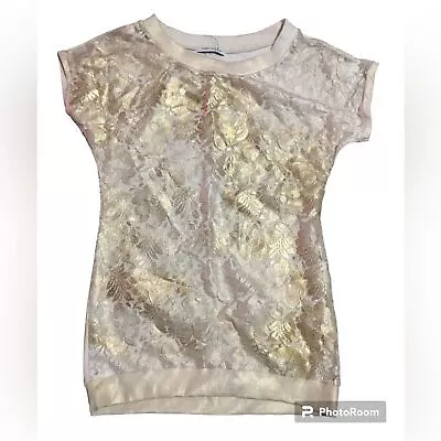 Flavio Castellani Shear Lace Cap Sleeve Metallic Gold Spray Paint Coated Top • £38.57