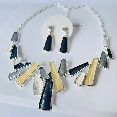 Necklace Earring Set Grey Yellow Statement Women's Costume Jewellery Gift UK • £6.48