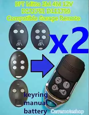 2x BFT Mitto 2M 4M 12V D111751 D111750 Compatible Garage/Gate Remote  • $24.50