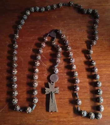 Vintage Rosary Beads Carved Wooden Oversized Monks Lourdes  • £35
