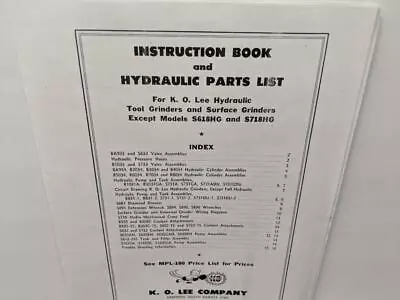 KO Lee Surface Grinder Instructions And Hydraulic Parts Manual • $12