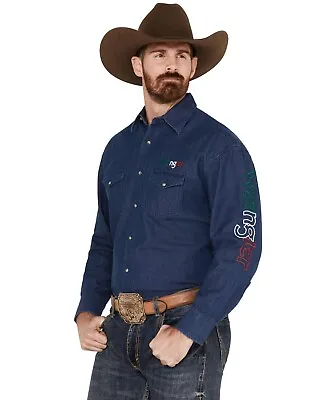 Wrangler Men's Mexico Flag Embroidered Logo Long Sleeve Western Snap Shirt • $46.43