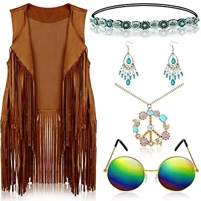 6 Pcs 60s 70s Outfits For Women Hippie Costume Accessories Fringe Vest Sungla... • $27.67