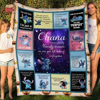 Funny Stitch Cute Cartoon Lilo And Stitch Movie Fleece Blanket Premium Blanket • $42.99