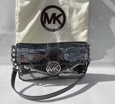 Michael Kors Fulton Baguette Silver Sequins Fixed Shoulder Bag (Evening Bag) • $129
