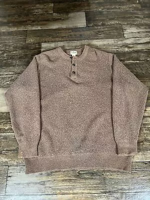 LL Bean Henley Sweater Mens XLT Brown Ribbed Double Knit Wool Blend Button • $29.99