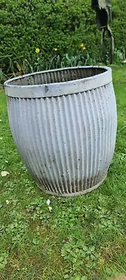 Large Round Galvanised Ribbed Metal Bucket Planter • £10